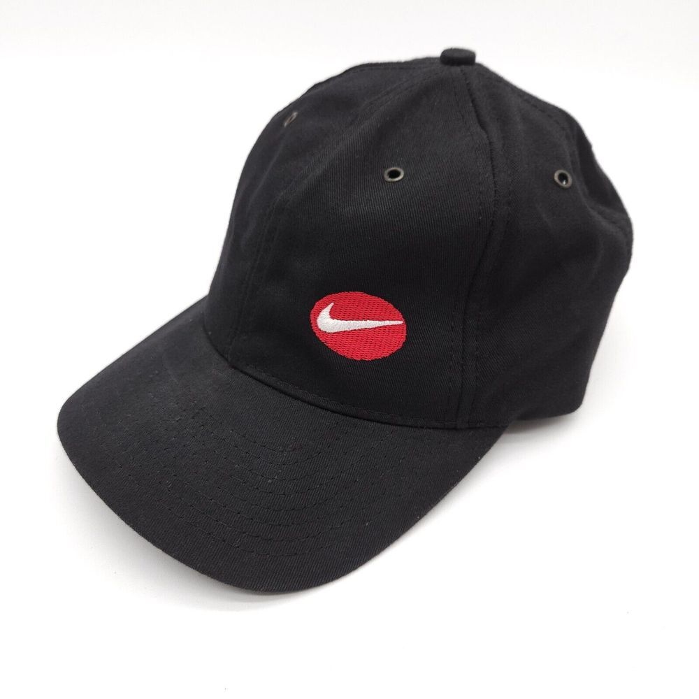 Vintage Nike Strapback Hat Baseball Cap Black‎ Red Embroidered Swoosh USA Made